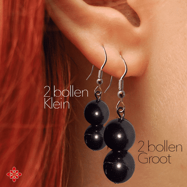 Shungite oorbellen Ukho, dubbele kleine kralen